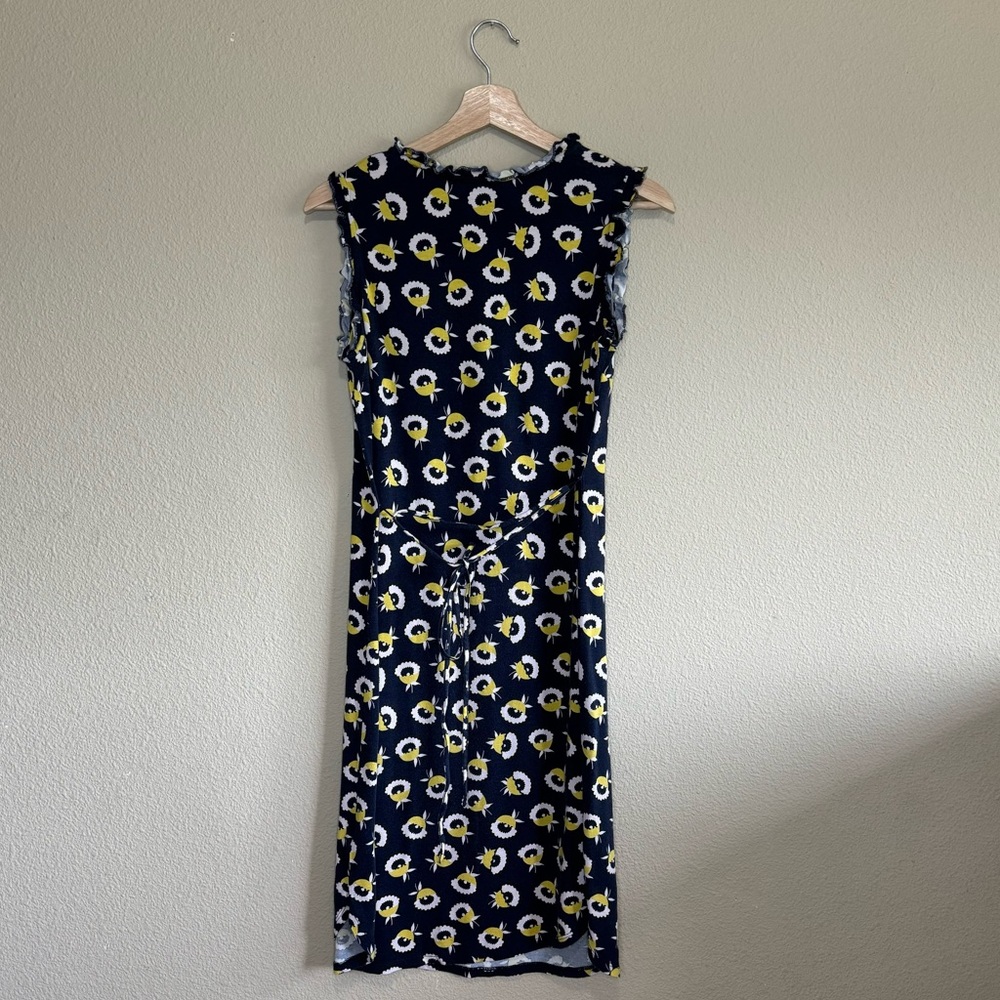 Boden dress womens 4P sleeveless floral vneck cotton blend black, white & yellow - Picture 2 of 10